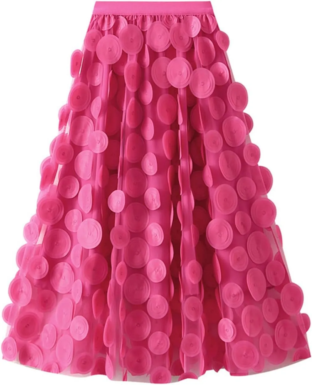 Tulle Skirt Women 3D Polka Dot Elastic Waist Mesh A-Line Midi Skirts Solid Color Fairy Party Clubwear Pleated Skirt