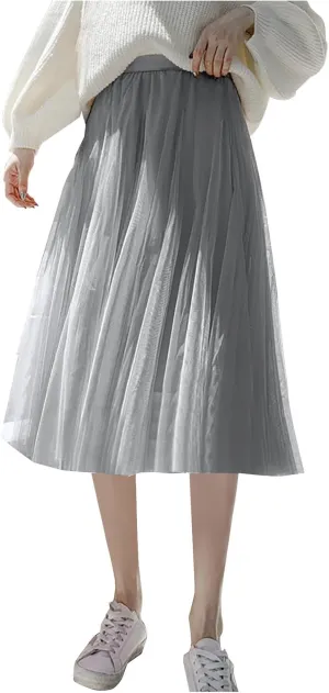 Tulle Skirts for Women Pleated Layered Tutu Skirt Ladies Elegant Flowy Long Skirts Bridesmaid Wedding Midi Skirt