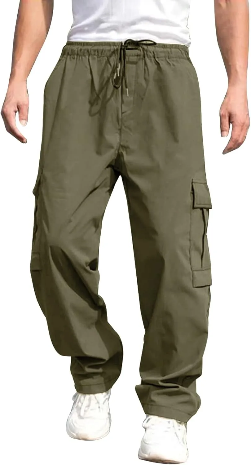 Vickyleb Mens Hiking Cargo Pants Sweatpants Work Drawstring Sports Loose Fit Athletic Joggers Trousers with Pockets