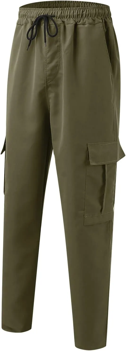 Vickyleb Mens Hiking Cargo Pants Sweatpants Work Drawstring Sports Loose Fit Athletic Joggers Trousers with Pockets