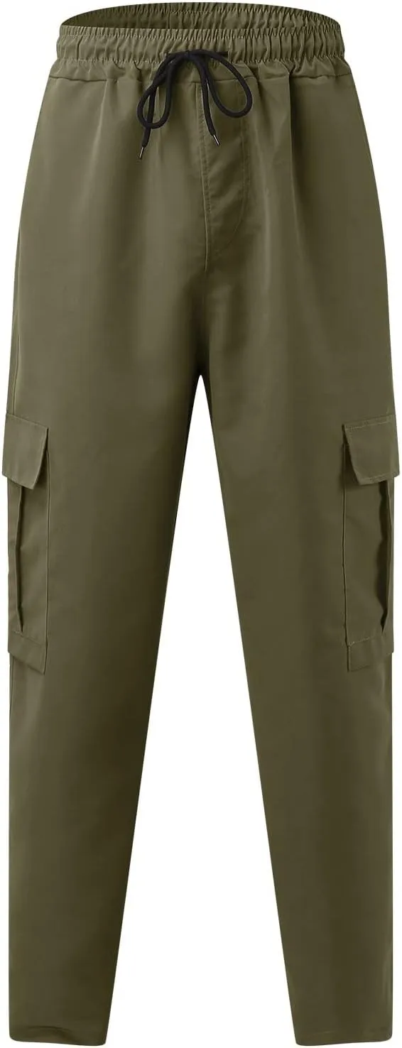 Vickyleb Mens Hiking Cargo Pants Sweatpants Work Drawstring Sports Loose Fit Athletic Joggers Trousers with Pockets