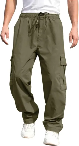 Vickyleb Mens Hiking Cargo Pants Sweatpants Work Drawstring Sports Loose Fit Athletic Joggers Trousers with Pockets
