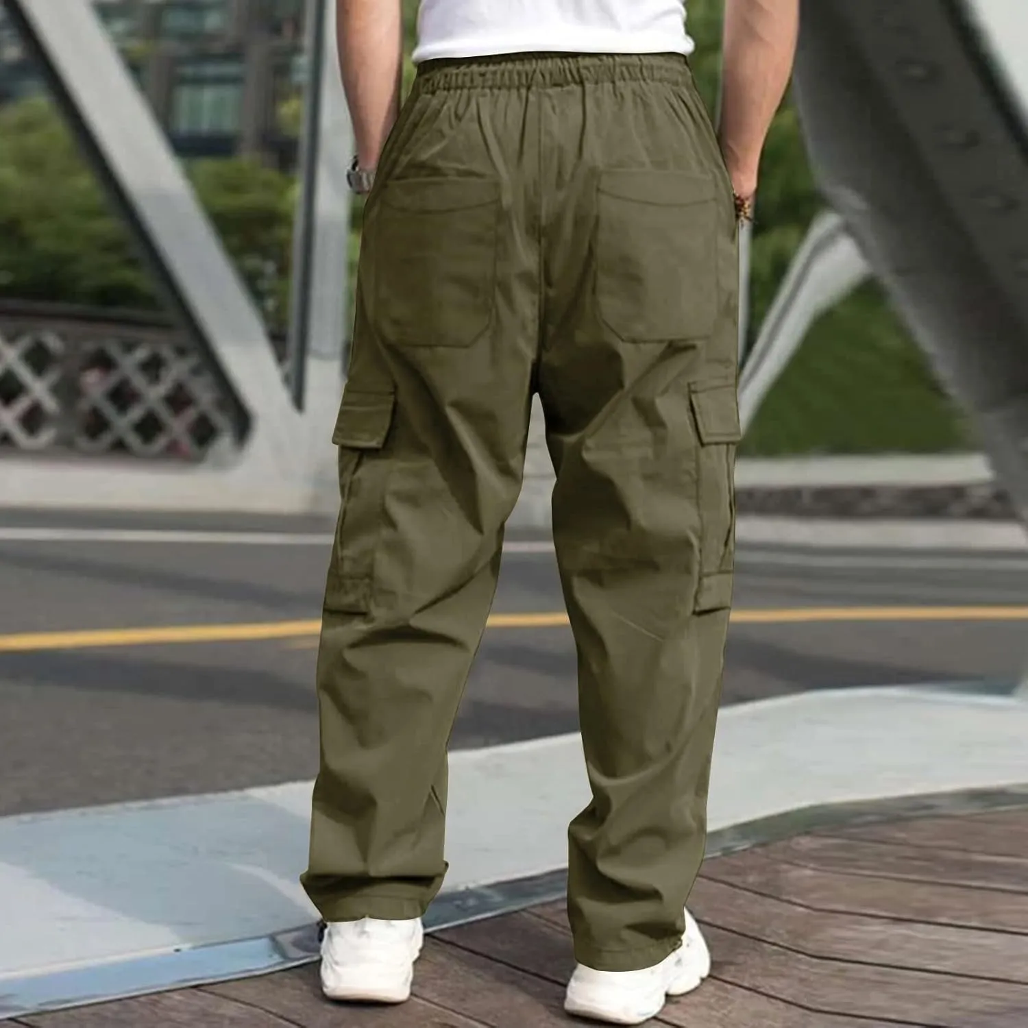 Vickyleb Mens Hiking Cargo Pants Sweatpants Work Drawstring Sports Loose Fit Athletic Joggers Trousers with Pockets