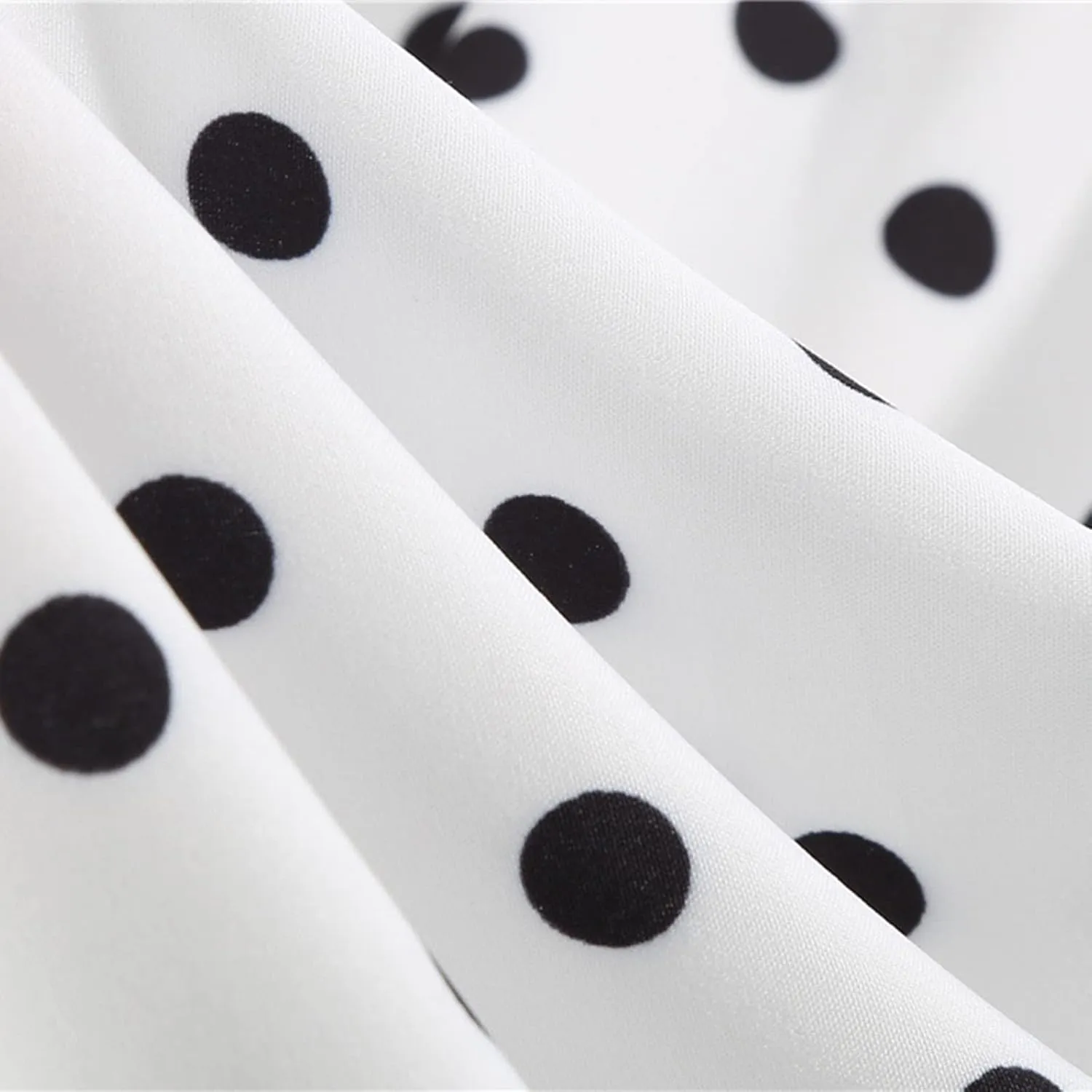 Vintage Polka Dot Dress for Women Ruffle Puff Sleeve Smocked Cute A-Line Flowy Swing Dress Hepburn Evening Dresses