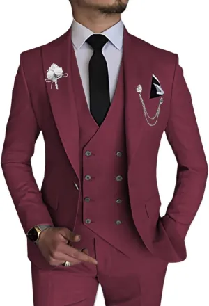 Wangyue Men's 3 Piece Slim Fit Suit Double Breasted Suit Men Formal Suit for Wedding Prom Dinner Party