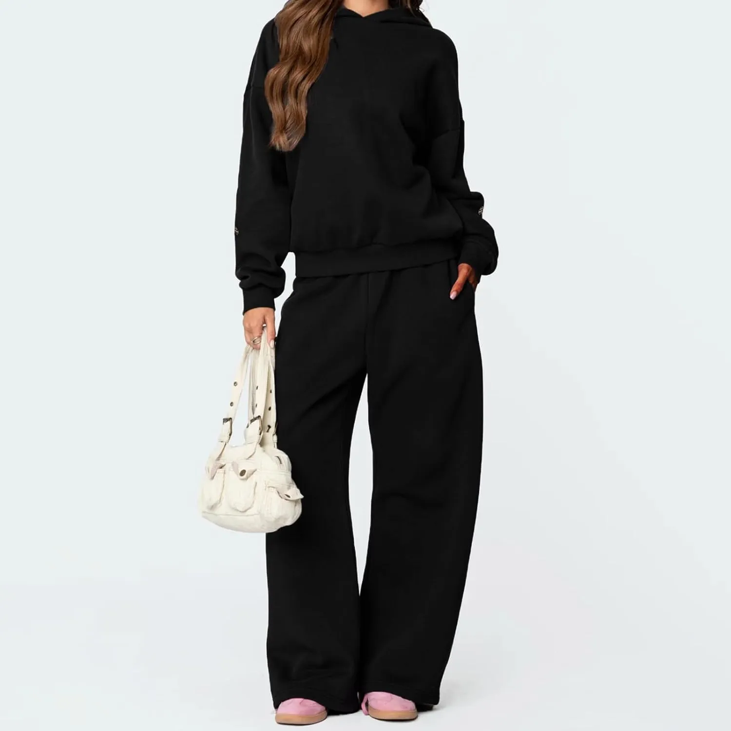 Women 2 Piece Bow Print Tracksuit Outfits Long Sleeve Hoodies Wide Leg Sweatpant Oversized Sweat Set with Pockets