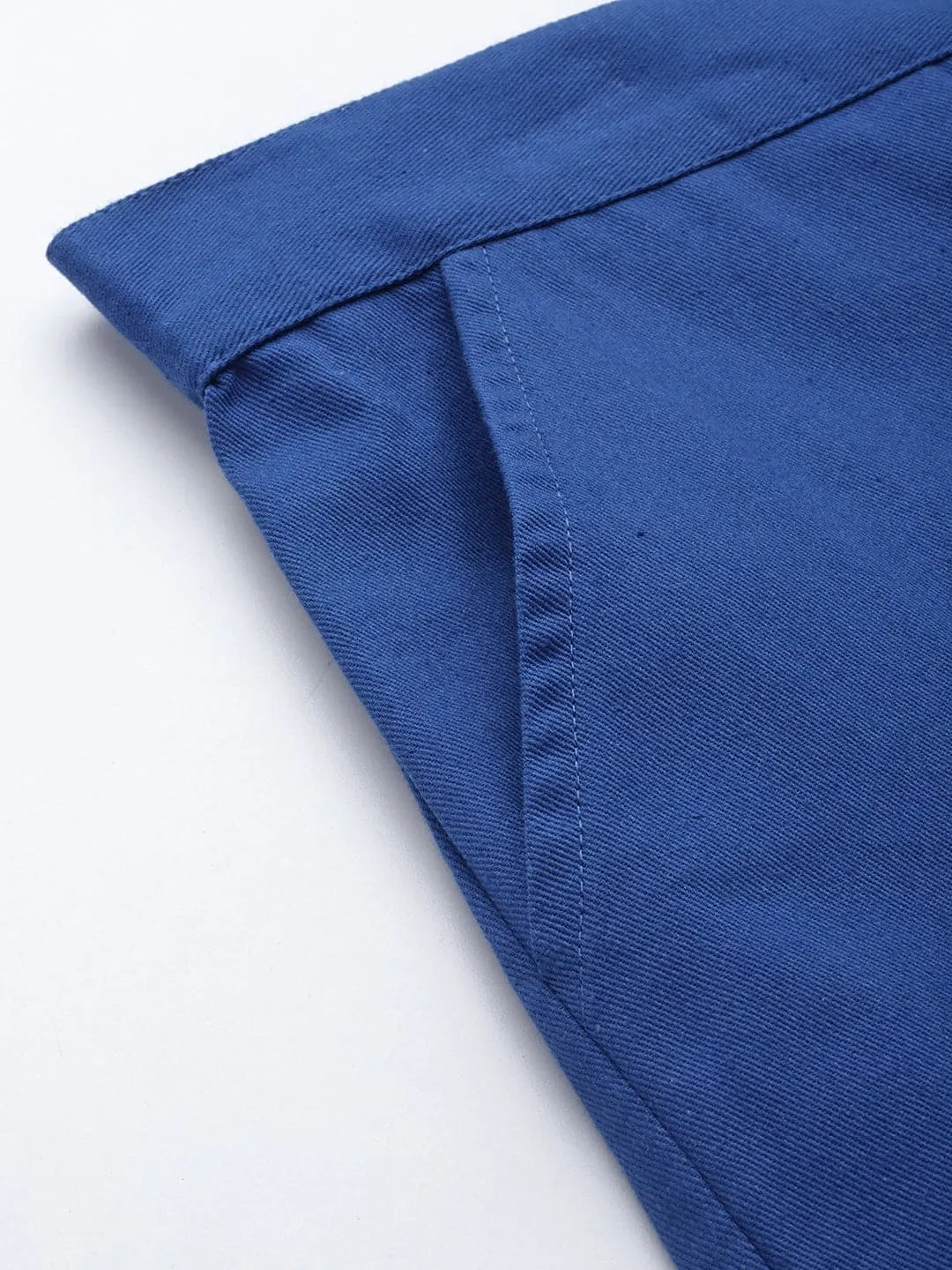 Women Blue Twill Pull Hem Joggers