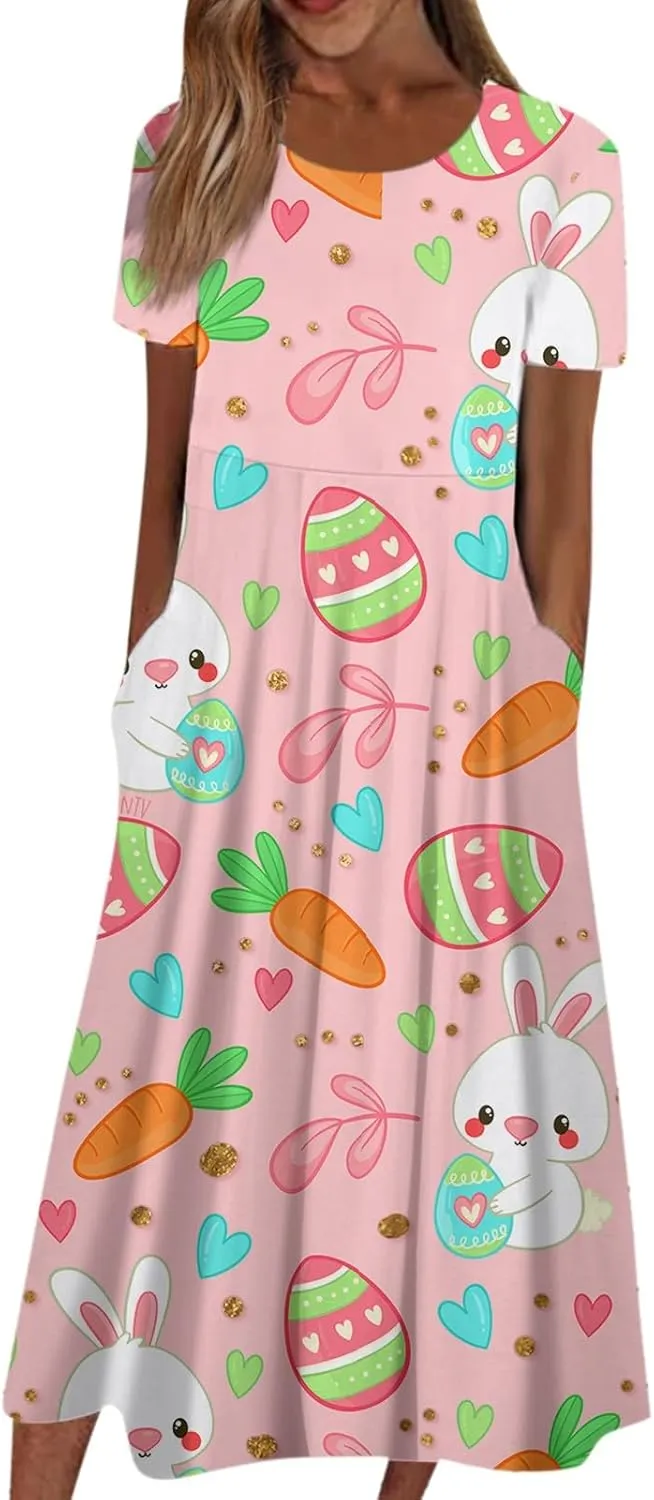 Women Easter Dresses Spring Flowers Midi Friends' Gathering Maternity Dress Cowl Neck Egg Hunt Spring Themed Party Sun Dress