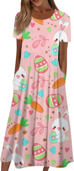 Women Easter Dresses Spring Flowers Midi Friends' Gathering Maternity Dress Cowl Neck Egg Hunt Spring Themed Party Sun Dress
