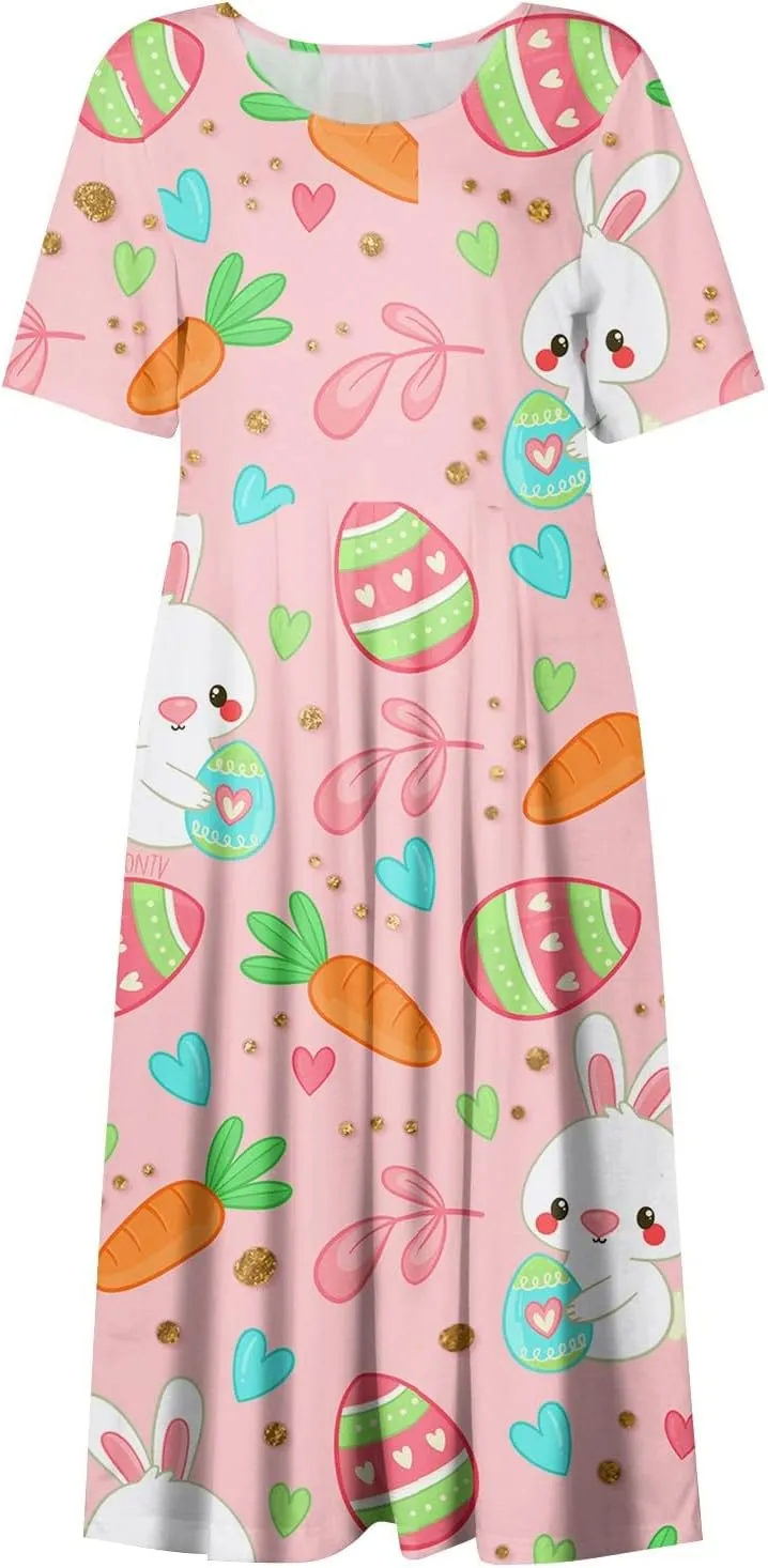 Women Easter Dresses Spring Flowers Midi Friends' Gathering Maternity Dress Cowl Neck Egg Hunt Spring Themed Party Sun Dress