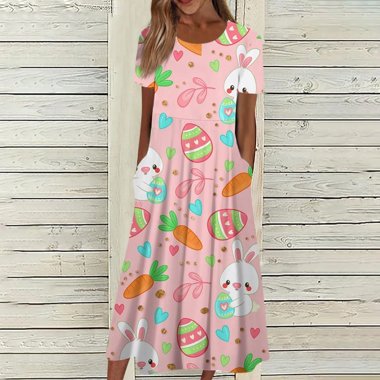 Women Easter Dresses Spring Flowers Midi Friends' Gathering Maternity Dress Cowl Neck Egg Hunt Spring Themed Party Sun Dress