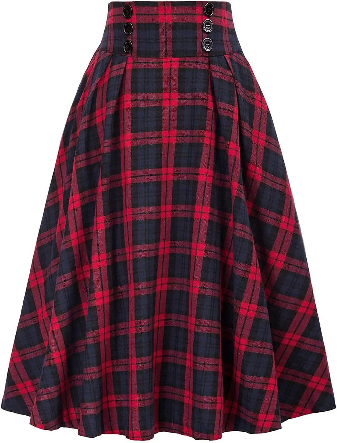 Women Fashion Casual Plaid Skirt Vintage A Line Skirts Vintage Skirt Plaid High Waist Plus Size Midi Pleated Skirts