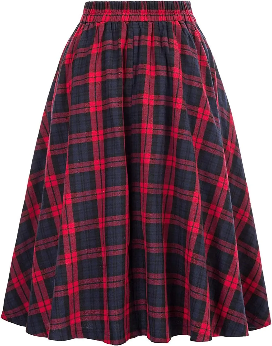 Women Fashion Casual Plaid Skirt Vintage A Line Skirts Vintage Skirt Plaid High Waist Plus Size Midi Pleated Skirts