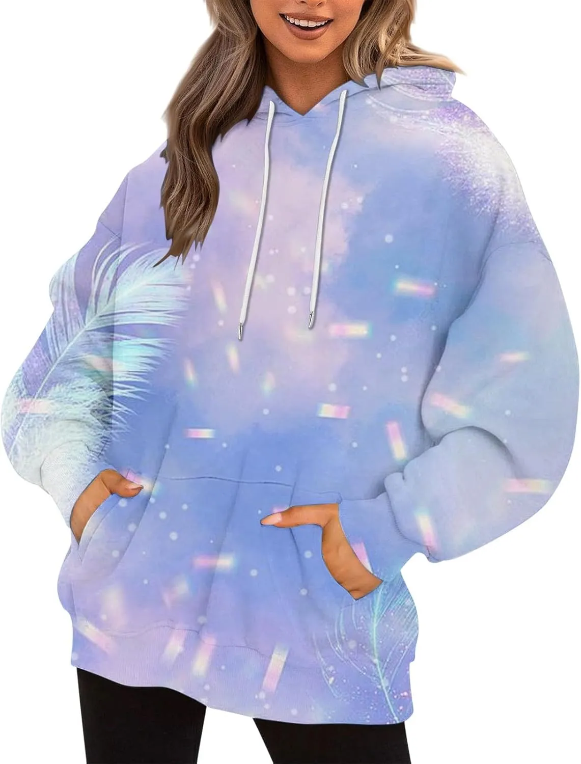 Women Fashion Tie Dye Sweatshirts Long Sleeve Hoodies Loose Oversized Pullover Casual Fall Winter Hoodies With Pocket