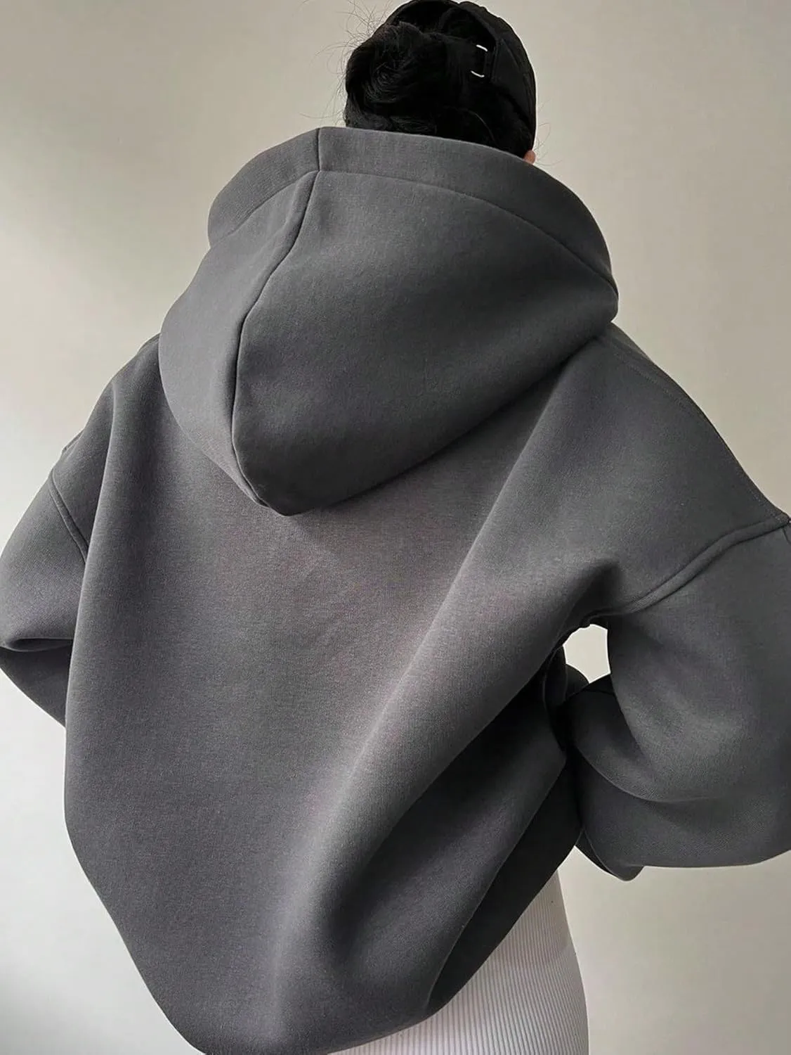 Women Hoodies Oversized Fleece Long Sleeve Comfy Casual V Neck Pullover Sweatshirts Preppy Clothes