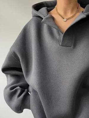Women Hoodies Oversized Fleece Long Sleeve Comfy Casual V Neck Pullover Sweatshirts Preppy Clothes