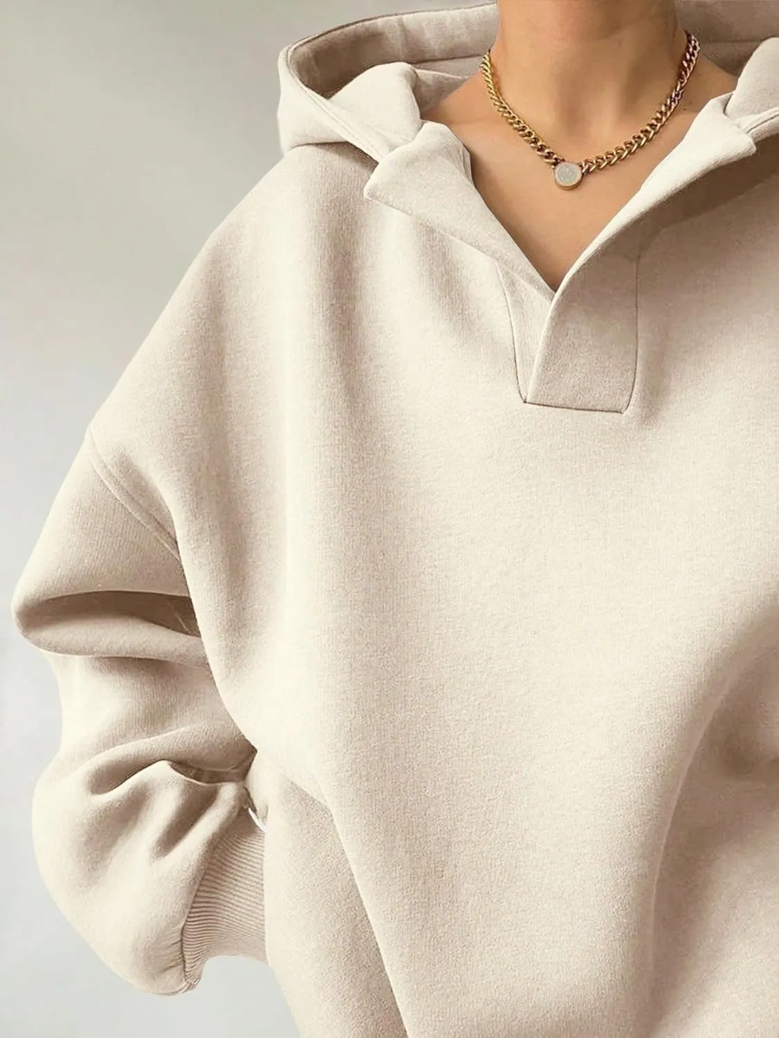 Women Hoodies Oversized Fleece Long Sleeve Comfy Casual V Neck Pullover Sweatshirts Preppy Clothes