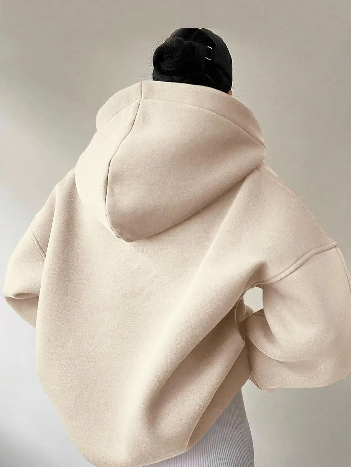 Women Hoodies Oversized Fleece Long Sleeve Comfy Casual V Neck Pullover Sweatshirts Preppy Clothes