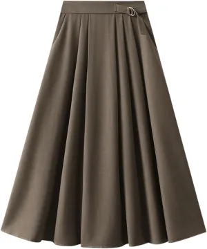 Women Mid Length Suit Skirt A Line High Waisted Pleated Skirt Daily Costume Half Suit Jean Skirts for Teen Girls