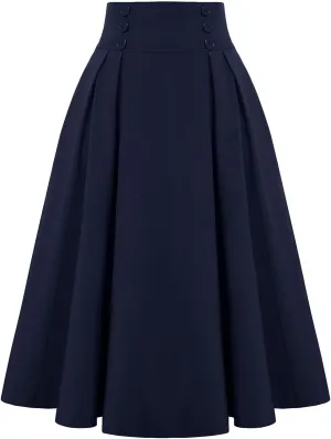 Women Pleated Long Skirts Vintage High Waist Elegant Maxi Skirt Slim Fit Flare Skirts A Line Swing Party Skirts