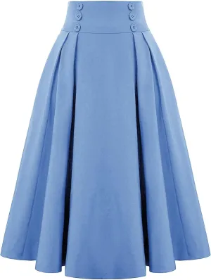 Women Pleated Long Skirts Vintage High Waist Elegant Maxi Skirt Slim Fit Flare Skirts A Line Swing Party Skirts