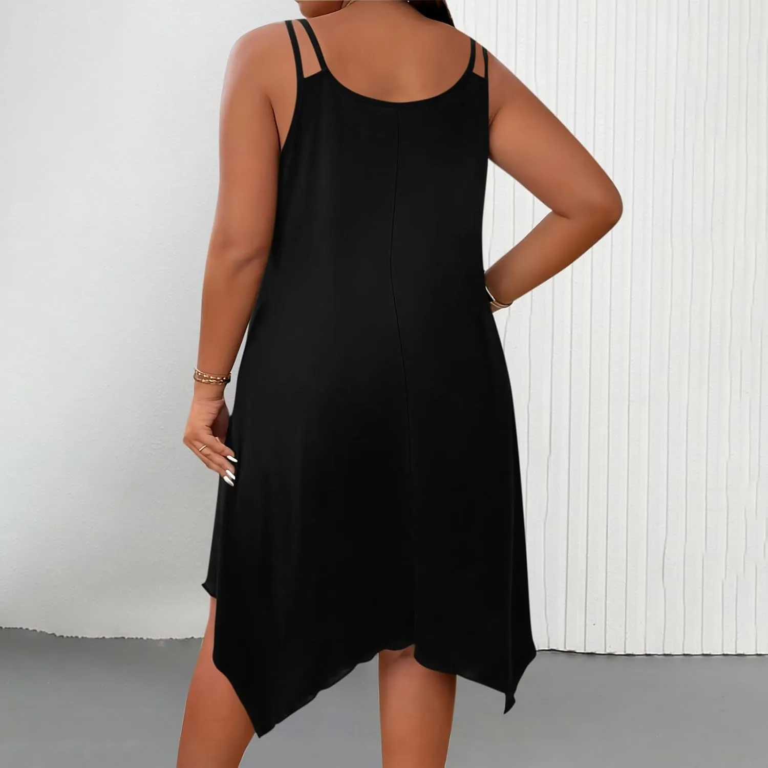 Women Plus Size Casual Dress, Summer Sleeveless Spaghetti Strap Beach Dresses Fashion Irregular Hem Vacation Clothes