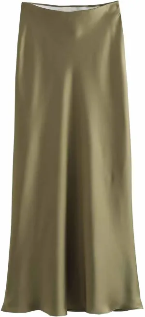 Women Satin Basic Midi Skirt Bodycon High Waist Pencil Skirts Elegant Casual Slim Fit Work Skirt for Going Out