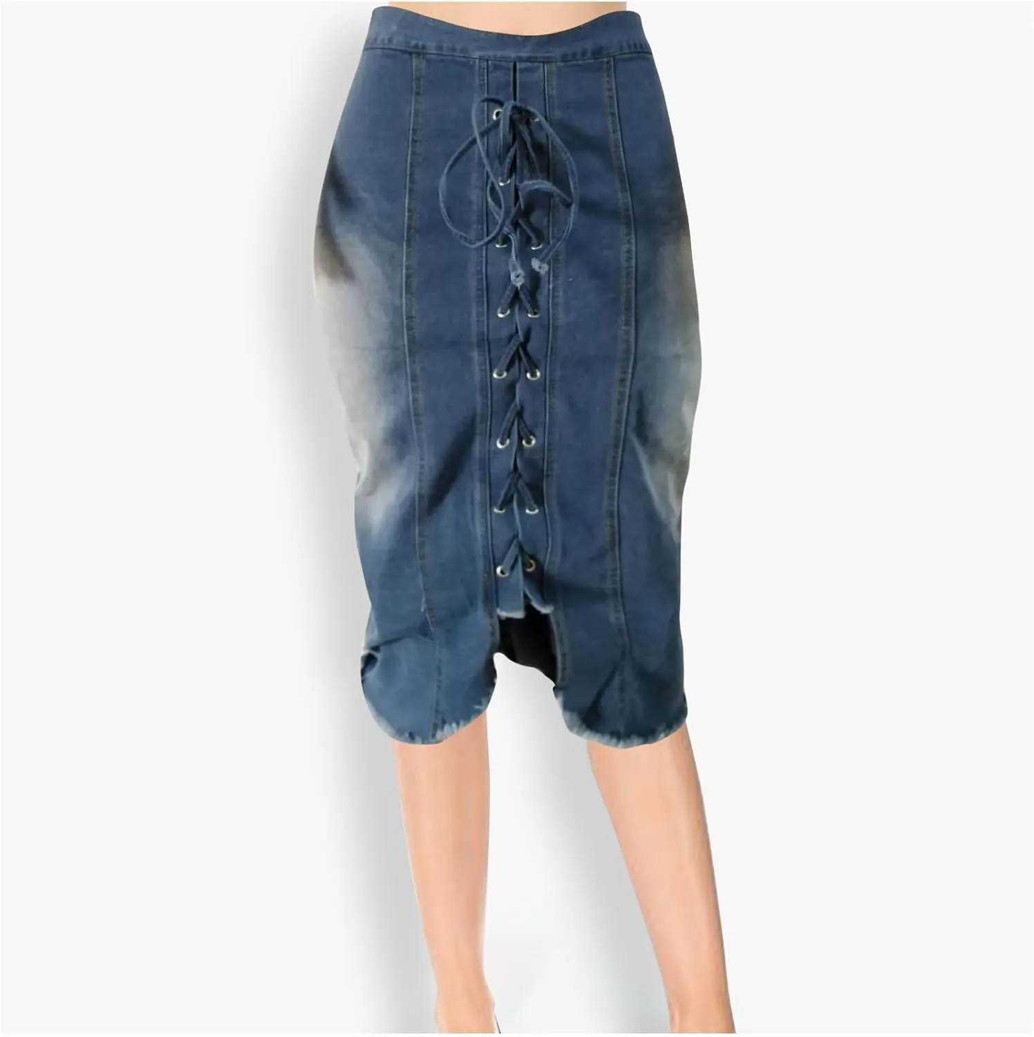 Women Skirts Drawstring Lace Up Summer High-Rise Denim Skirt Trending Patchwork Splicing Western Vintage Skirt