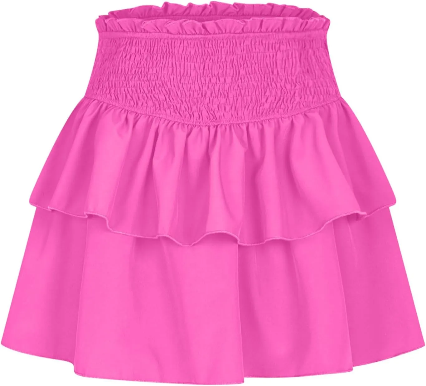 Women Summer Tiered Short Skirt with Shorts, Smocked High Waisted Ruffle Mini Skirts Teen Girls Cute Casual Skirts