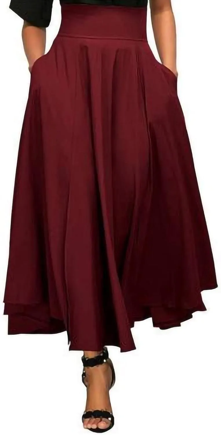 Women Vintage Skirt High Waist Pleated Skirt Midi A-Line Skirt with Pockets Plus Size Skirts