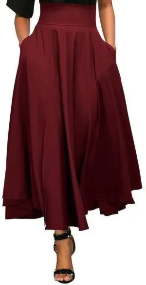 Women Vintage Skirt High Waist Pleated Skirt Midi A-Line Skirt with Pockets Plus Size Skirts