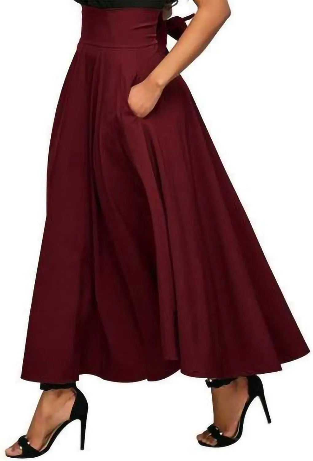 Women Vintage Skirt High Waist Pleated Skirt Midi A-Line Skirt with Pockets Plus Size Skirts