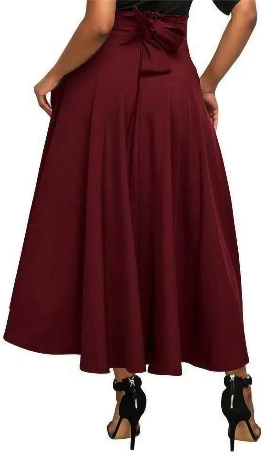 Women Vintage Skirt High Waist Pleated Skirt Midi A-Line Skirt with Pockets Plus Size Skirts