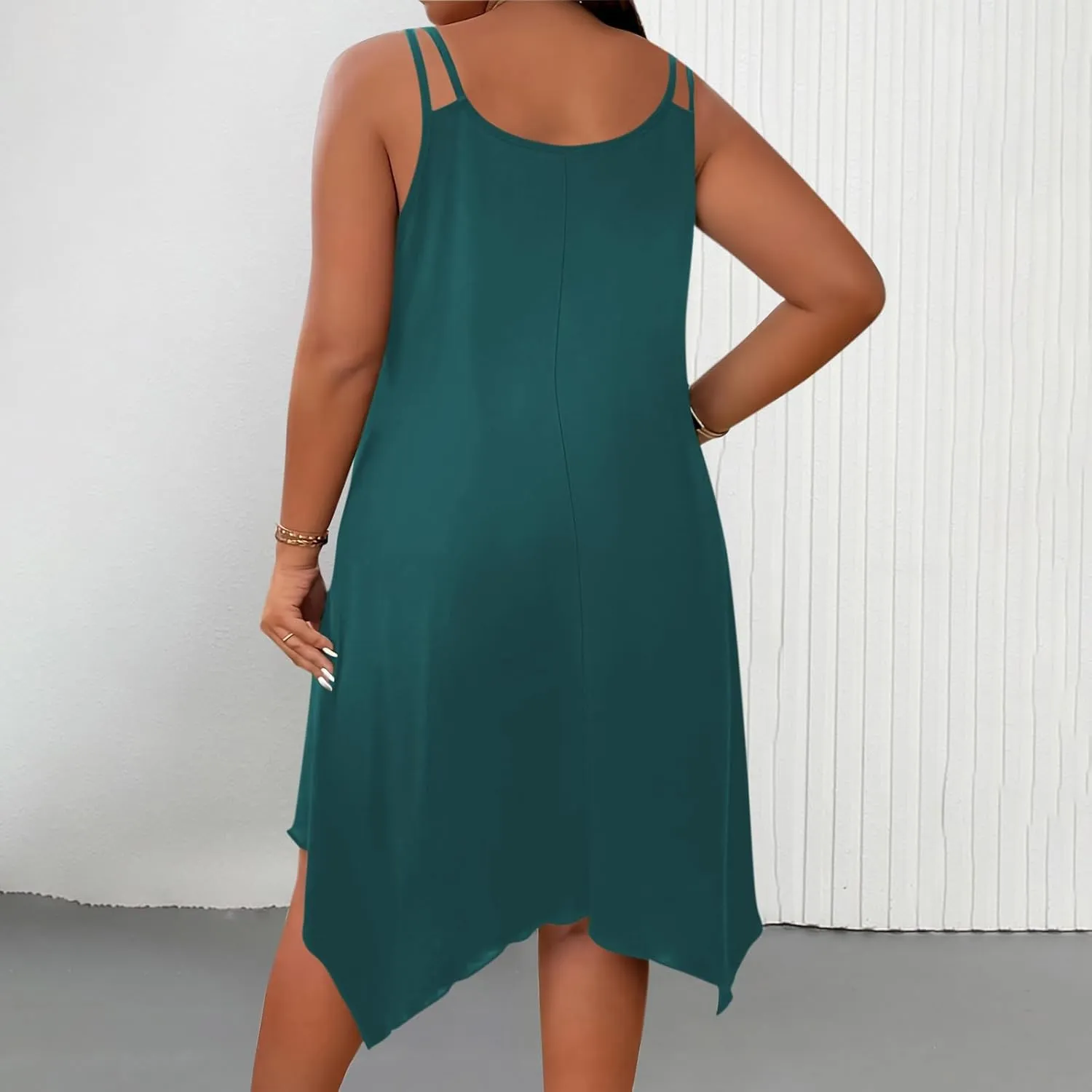 Women's 2025 Summer Dress Casual Boho Sundress Spaghetti Strap Beach Cover Up Irregular Hem Flowy Midi Vacation Dresses