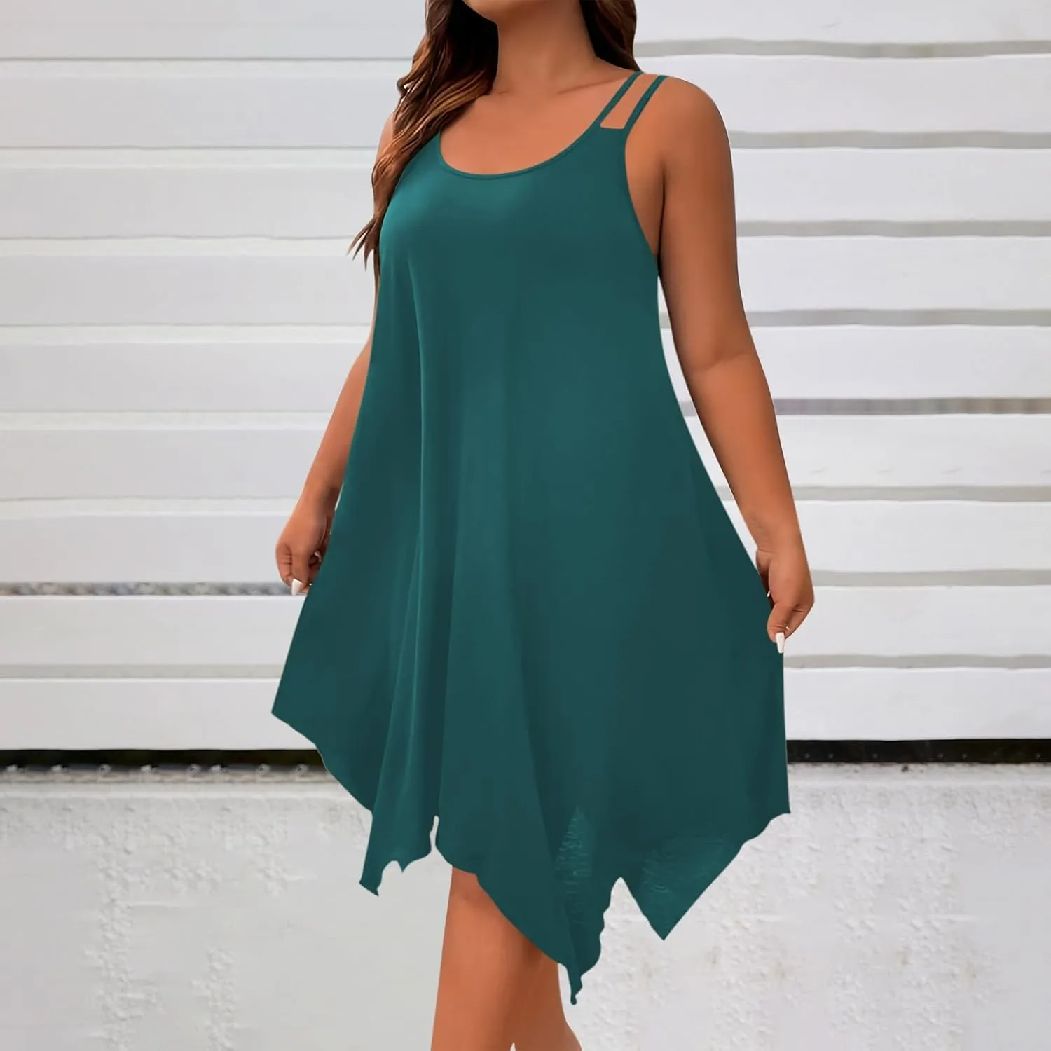 Women's 2025 Summer Dress Casual Boho Sundress Spaghetti Strap Beach Cover Up Irregular Hem Flowy Midi Vacation Dresses