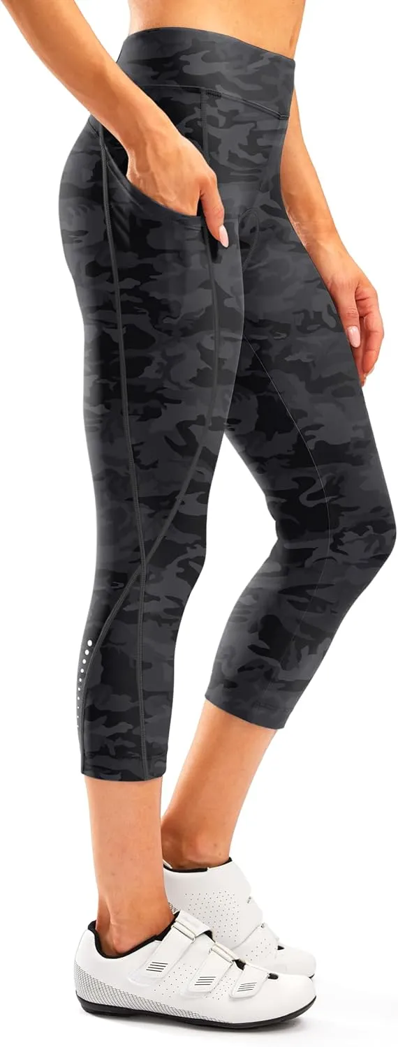 Women's 4D Padded Bike Pants High Waist Cycling Shorts Bicycle Capris 3/4 Biking Tights with Zipper Pockets