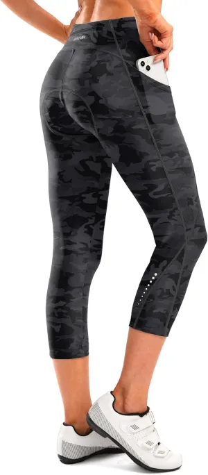 Women's 4D Padded Bike Pants High Waist Cycling Shorts Bicycle Capris 3/4 Biking Tights with Zipper Pockets