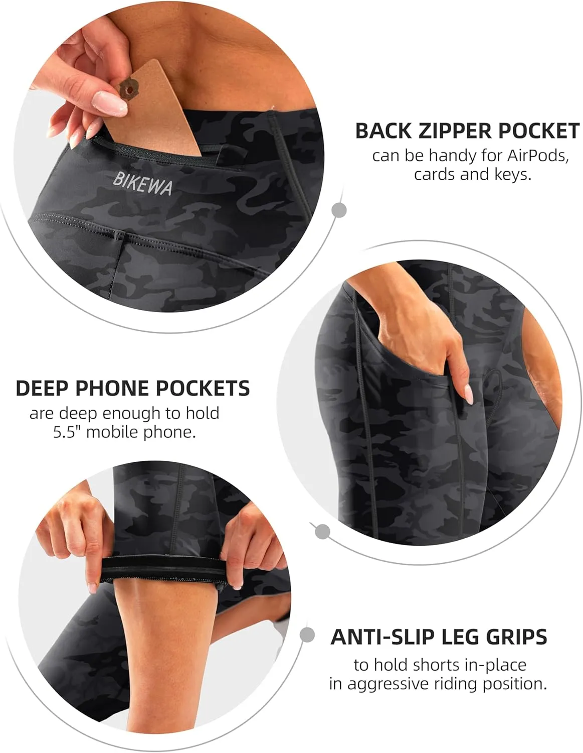 Women's 4D Padded Bike Pants High Waist Cycling Shorts Bicycle Capris 3/4 Biking Tights with Zipper Pockets