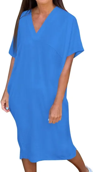 Women's Casual T Shirt V Neck Dress Summer Short Sleeve Dresses 2025 Basic Solid Midi Sundresses Beach Vacation Outfit