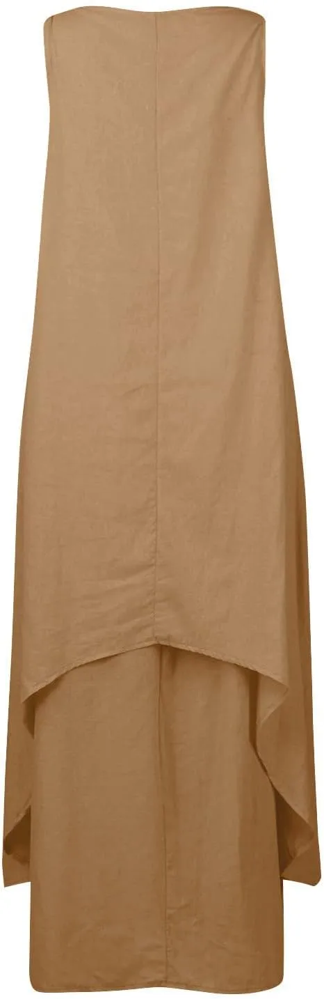 Women's Cotton Linen Irregular Double Layer Tank Dress,Plus Size Sleeveless Loose Caftan Beach Dresses Summer Sundress