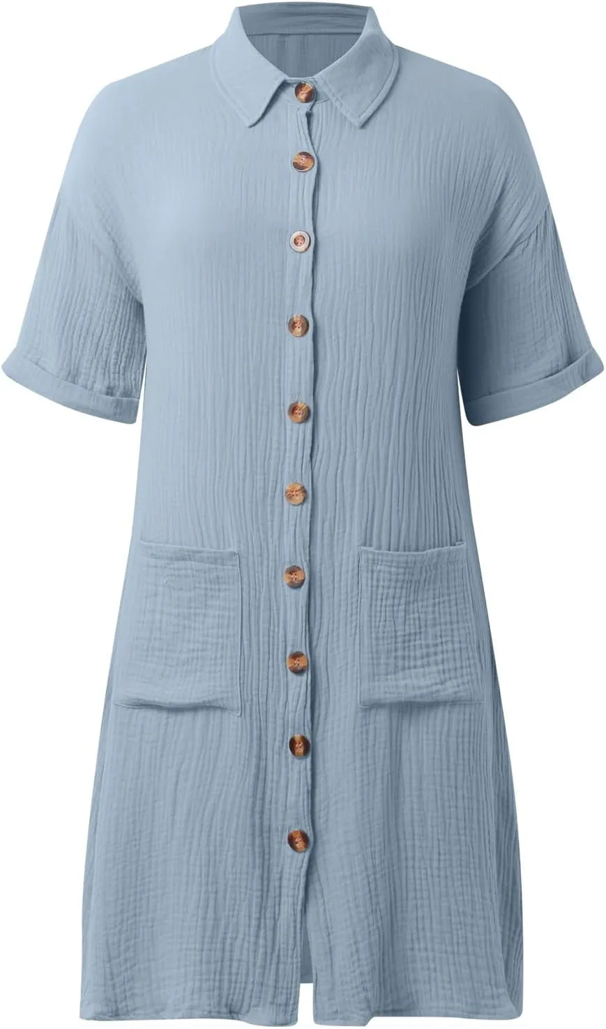 Womens Cotton Linen Shirt Dresses 2025 Summer Short Sleeve Button Down Tshirt Dress Vacation Beach Midi Dress Pockets