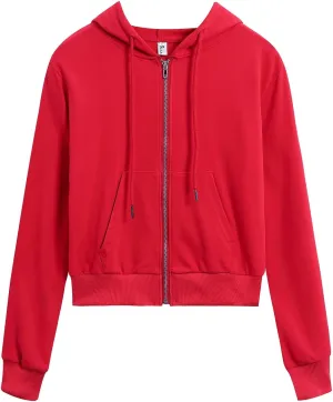 Women's Cropped Zip Up Hoodie Casual Long Sleeve Workout Hooded Sweatshirt Coat