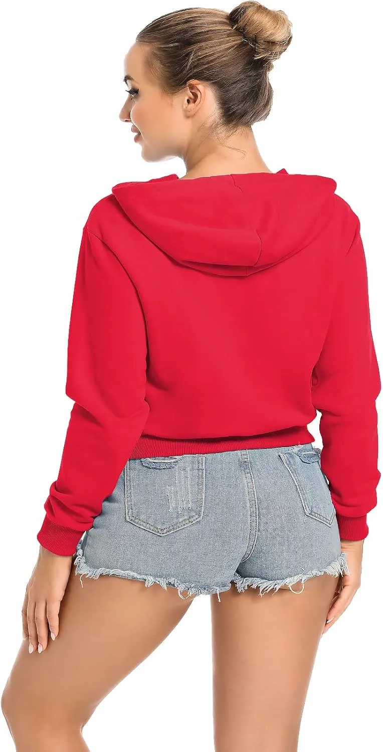 Women's Cropped Zip Up Hoodie Casual Long Sleeve Workout Hooded Sweatshirt Coat