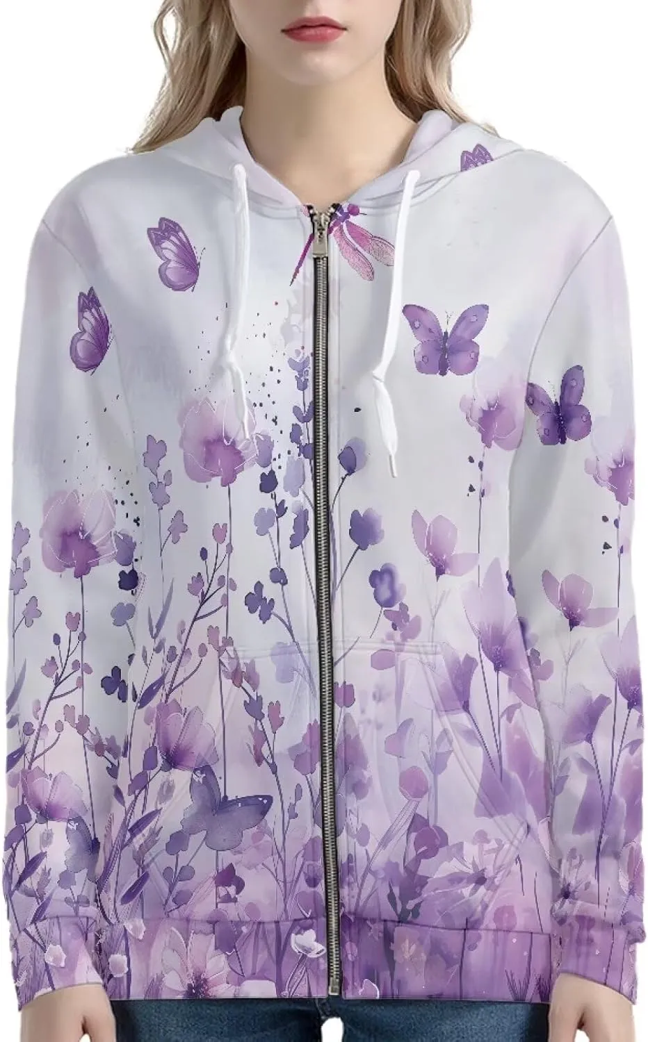 Women's Fall Full Zip Up Hoodie Long Sleeve Oversized Hooded Sweatshirts Pockets Jacket Coat