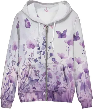 Women's Fall Full Zip Up Hoodie Long Sleeve Oversized Hooded Sweatshirts Pockets Jacket Coat