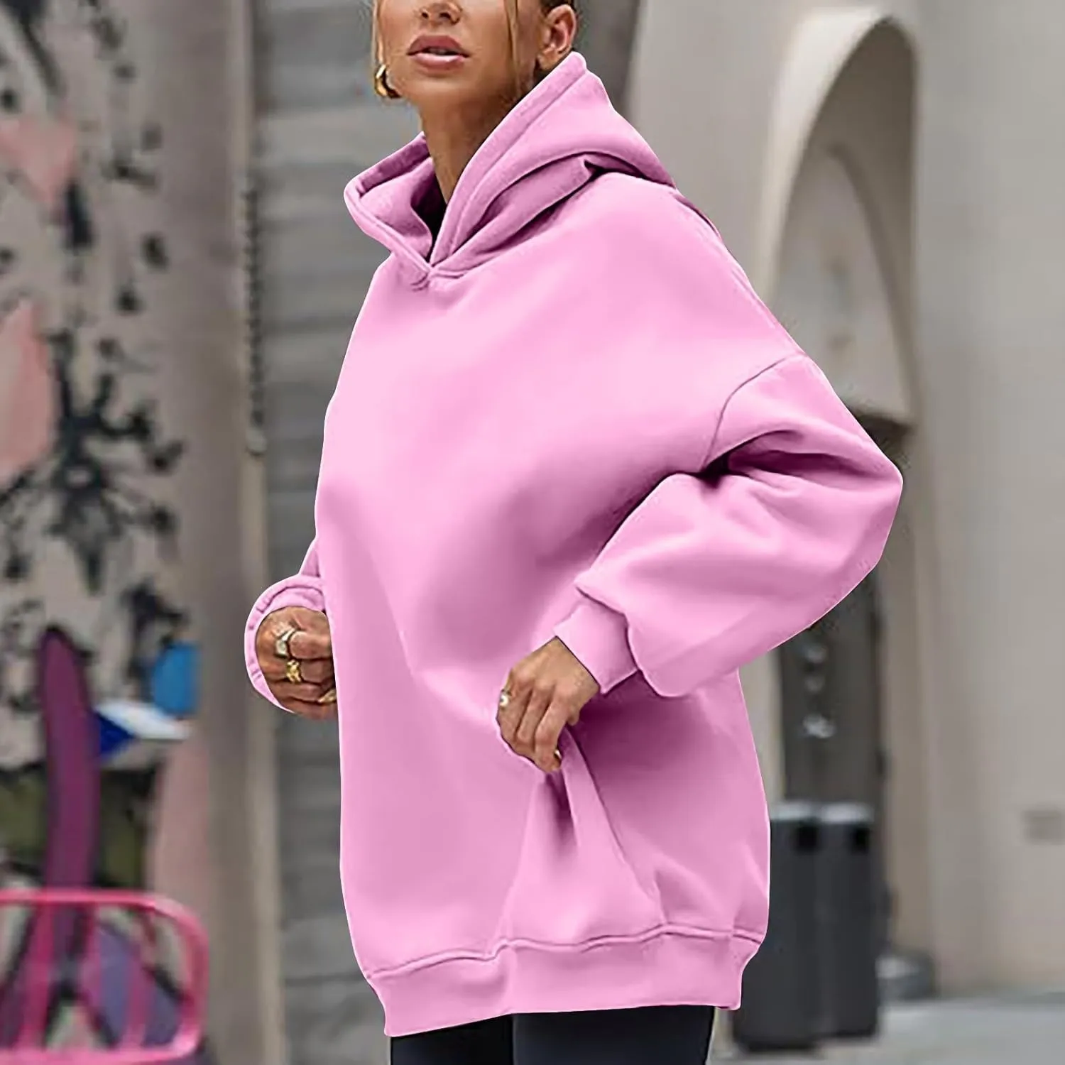 Womens Hoodies Oversized Sweatshirt Drop Shoulder Long Sleeve Fleece Hooded Pullover Sweatshirts Comfy Sweatshirts