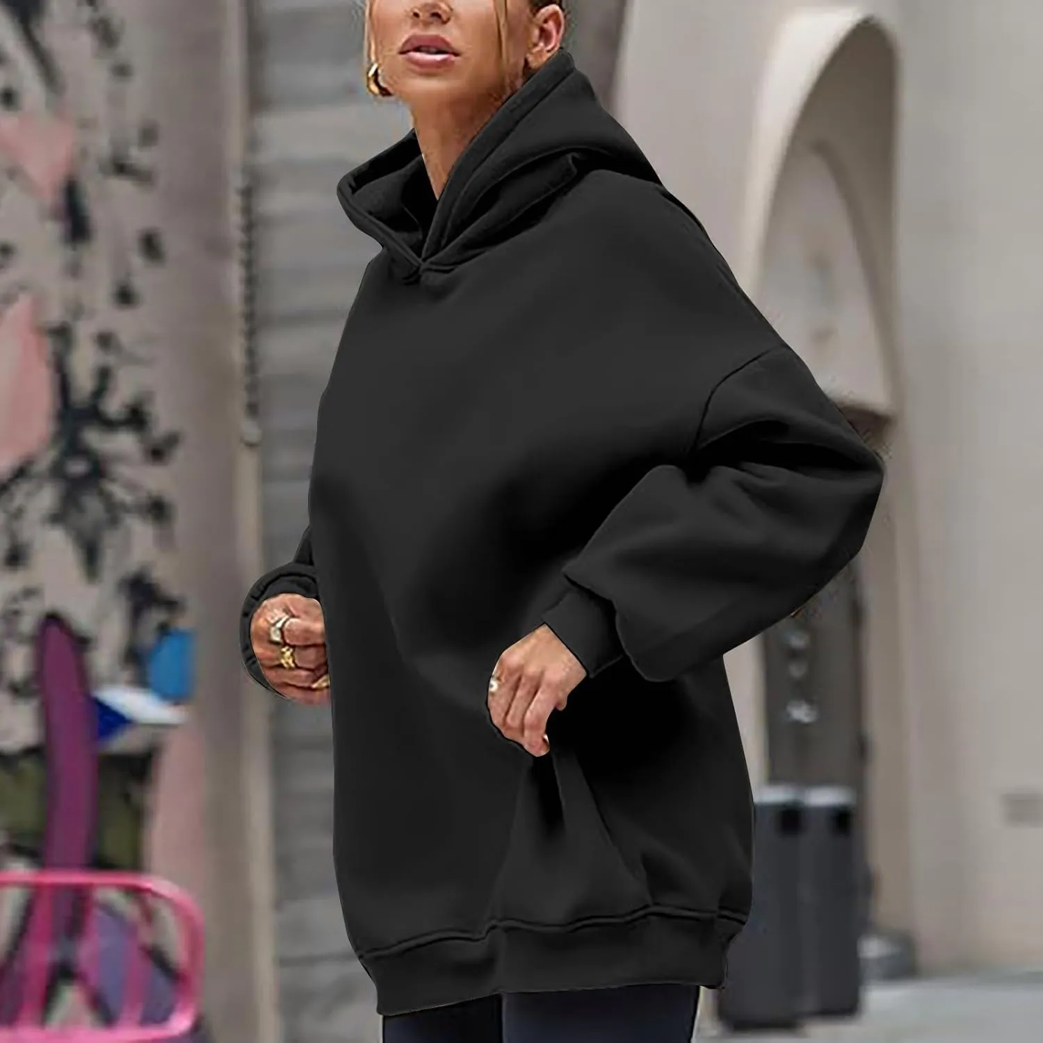 Womens Hoodies Oversized Sweatshirt Drop Shoulder Long Sleeve Fleece Hooded Pullover Sweatshirts Comfy Sweatshirts