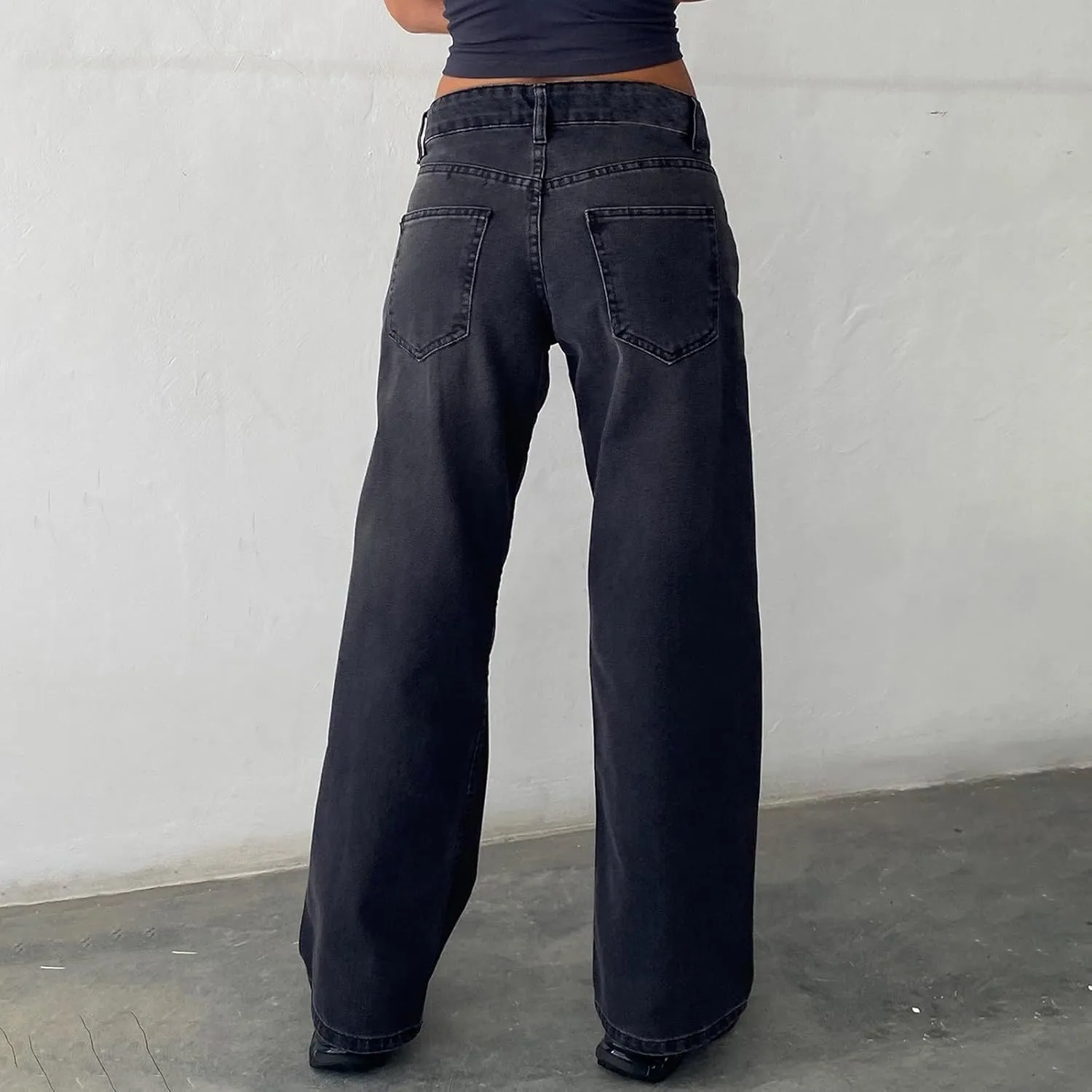 Womens Low Rise Mom Jeans Straight Leg Baggy Loose Fit Demin Pants Streetwear Classic Disco Retro Flared Denim Pants