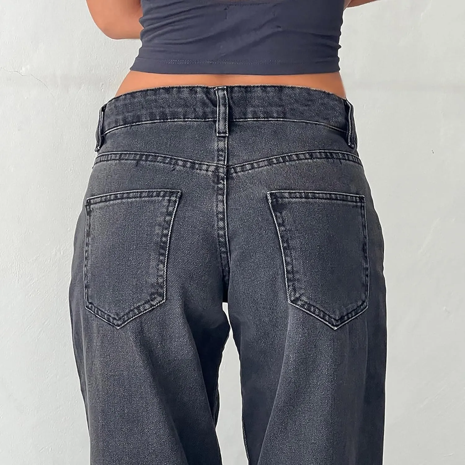 Womens Low Rise Mom Jeans Straight Leg Baggy Loose Fit Demin Pants Streetwear Classic Disco Retro Flared Denim Pants