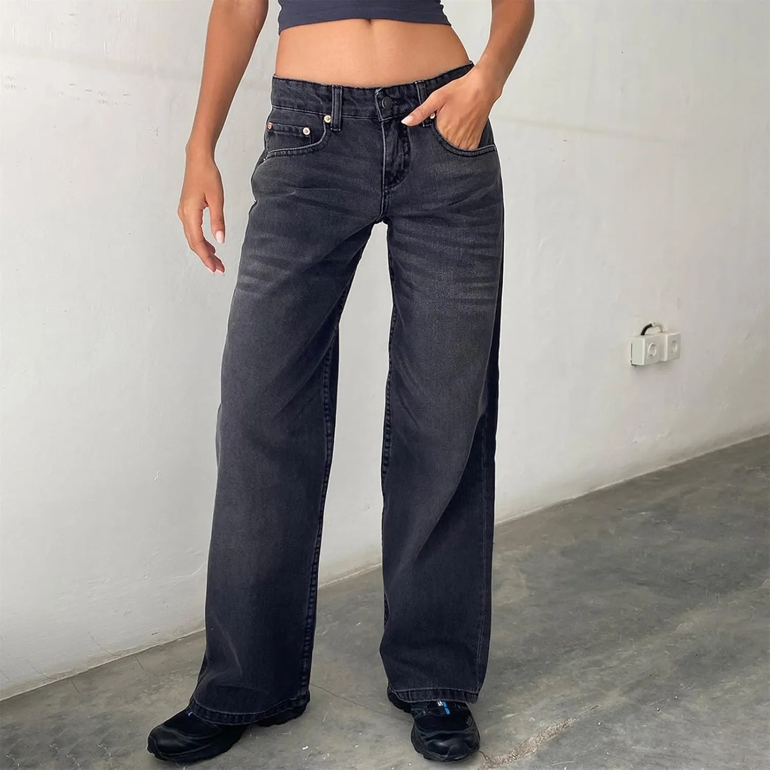 Womens Low Rise Mom Jeans Straight Leg Baggy Loose Fit Demin Pants Streetwear Classic Disco Retro Flared Denim Pants